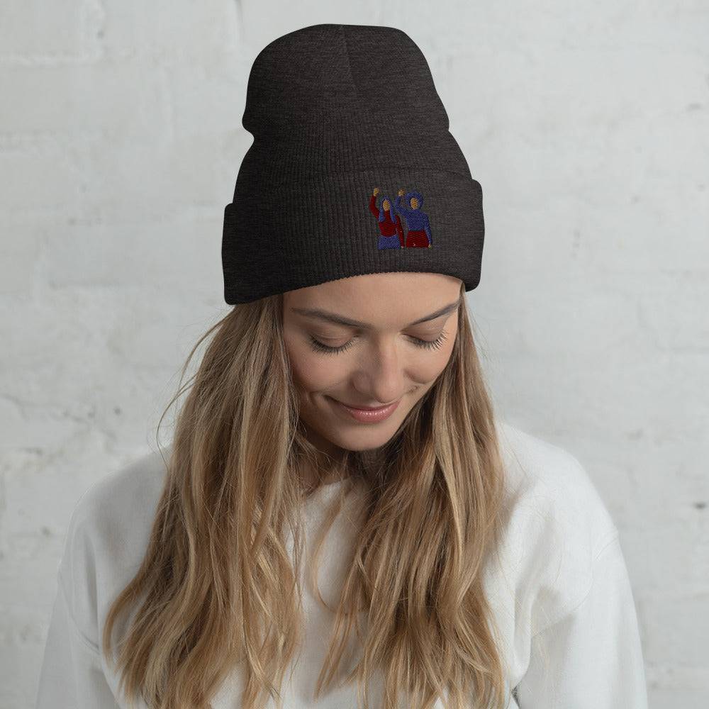 Empowered Woman Embroidered Beanie Dark Grey