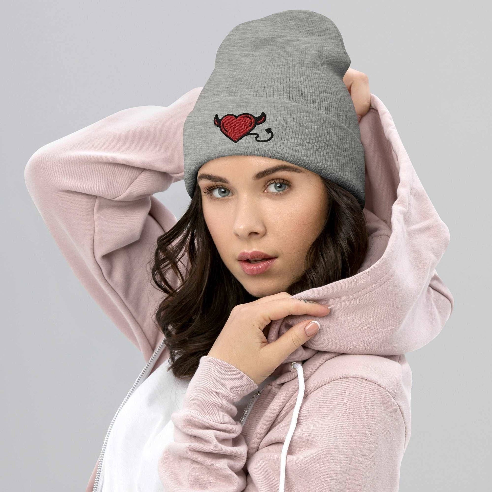 Little Devil Embroidered Beanie Heather Grey