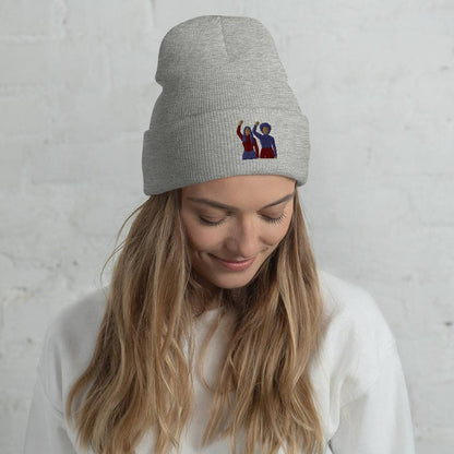 Empowered Woman Embroidered Beanie Heather Grey