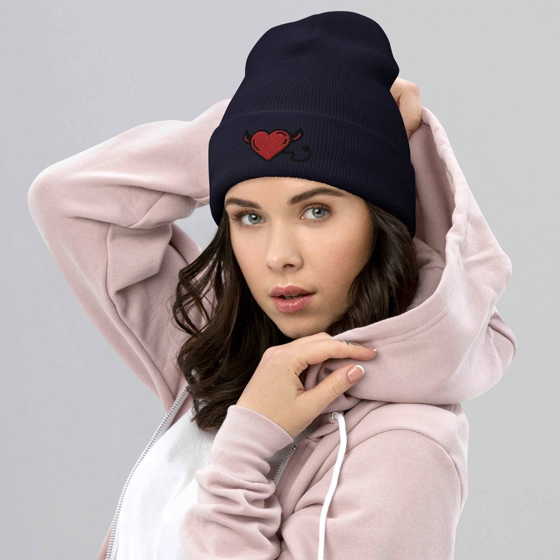 Little Devil Embroidered Beanie Navy