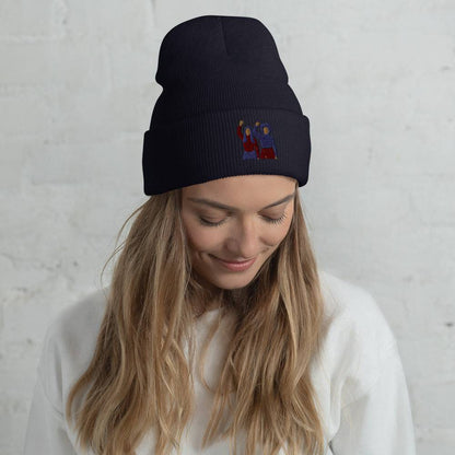 Empowered Woman Embroidered Beanie Navy