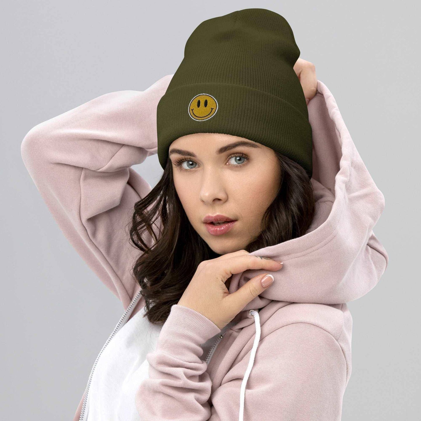 You Should Smile More Embroidered Beanie Olive
