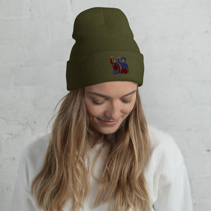 Empowered Woman Embroidered Beanie Olive