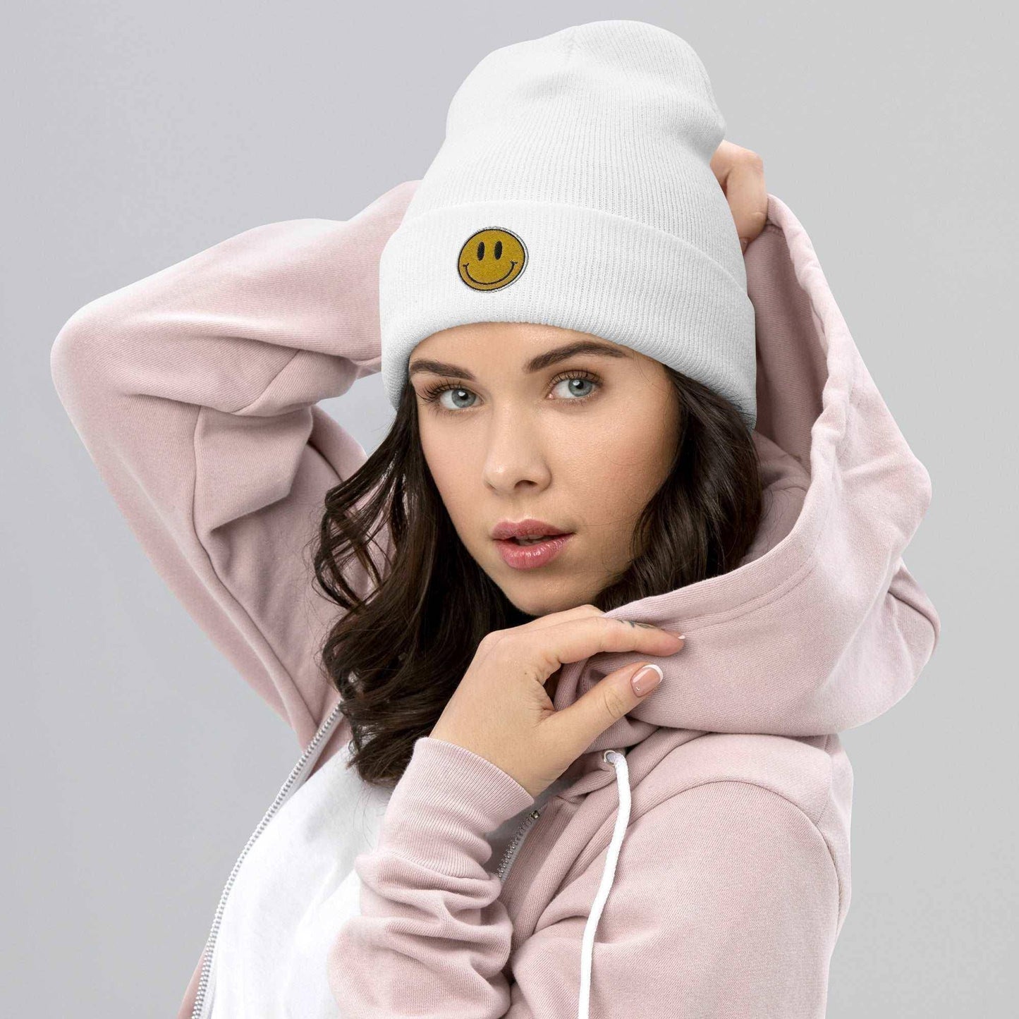 You Should Smile More Embroidered Beanie White