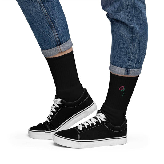 Rosey Red Embroidered Socks Black