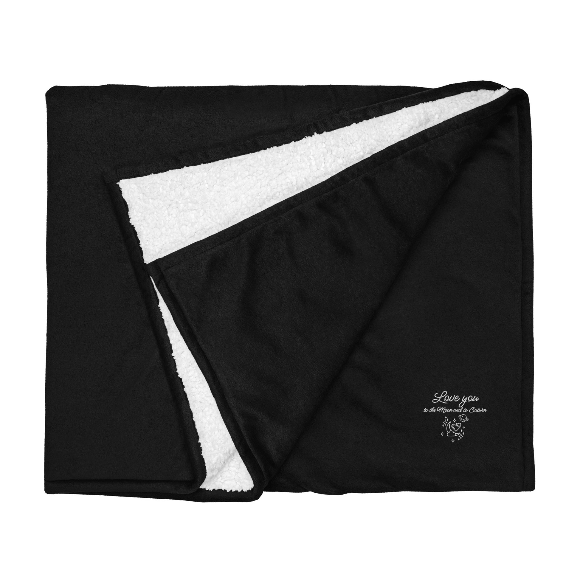 Moon and Saturn Embroidered Sherpa Blanket