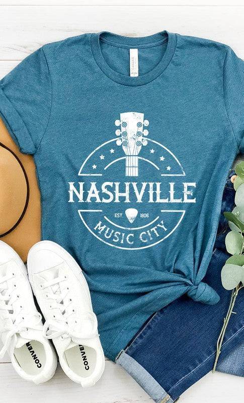 Nashville Music City T-Shirt Heather Deep Teal