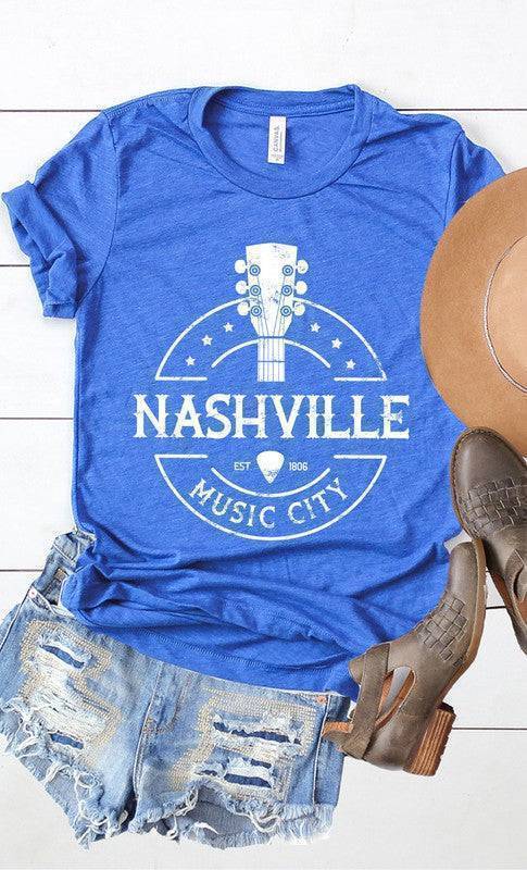 Nashville Music City T-Shirt Heather Royal Blue