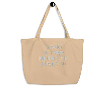 I Love You in Every Language Embroidered Large Tote Bag Oyster