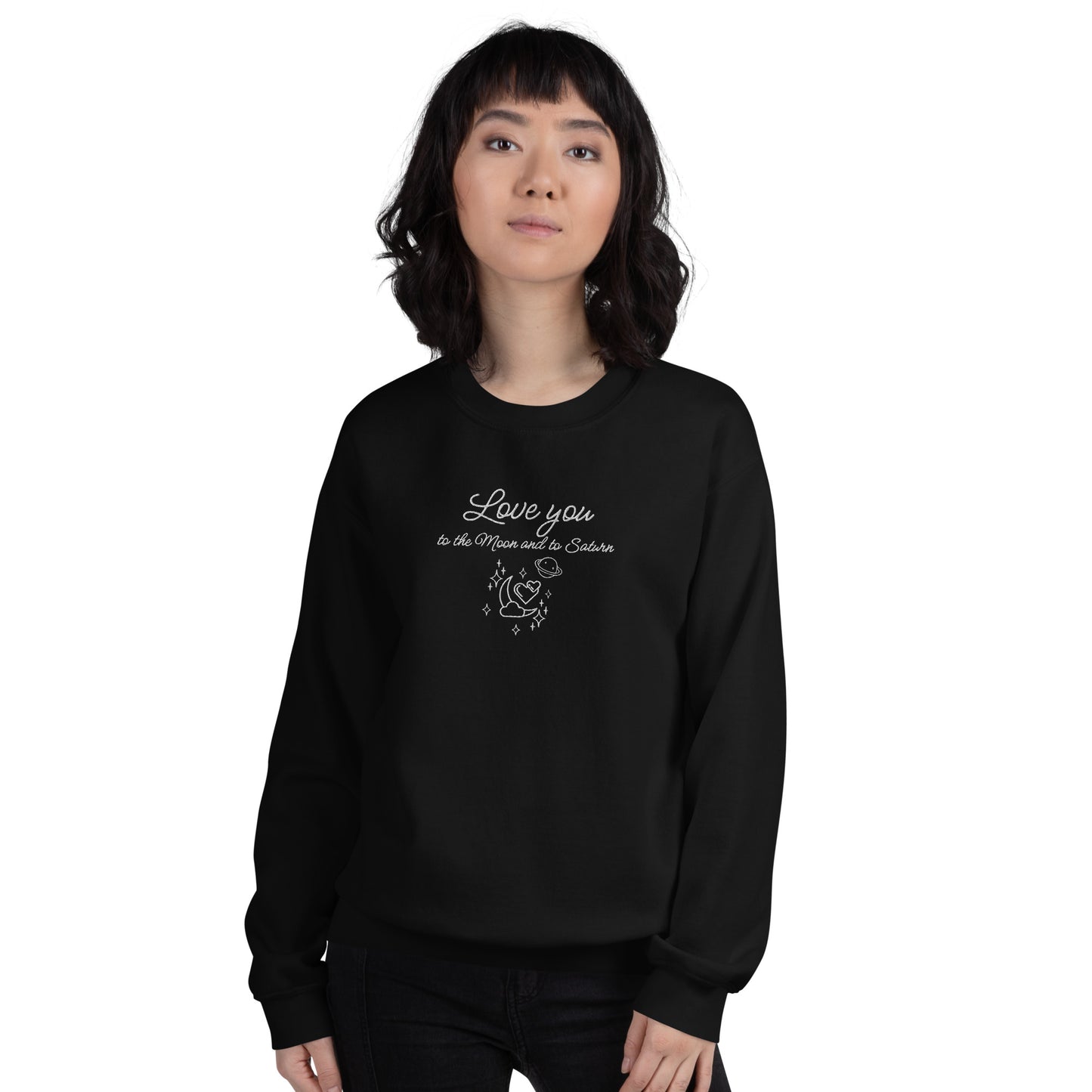 Moon and Saturn Embroidered Sweatshirt Black