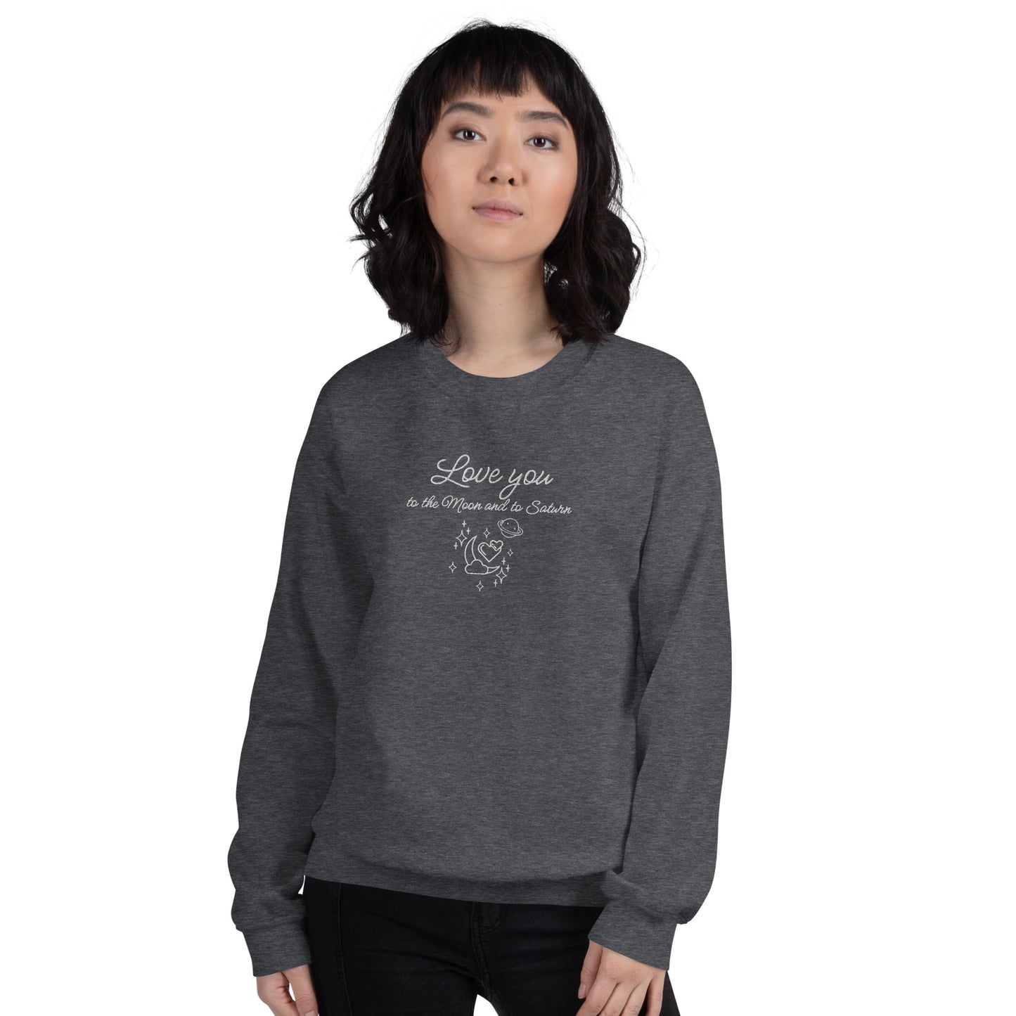 Moon and Saturn Embroidered Sweatshirt Dark Heather
