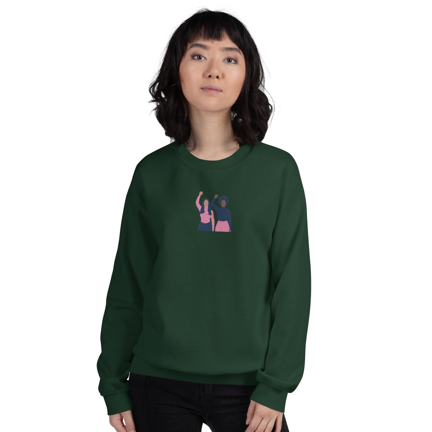 Empowered Woman Embroidered Sweatshirt Forest Green