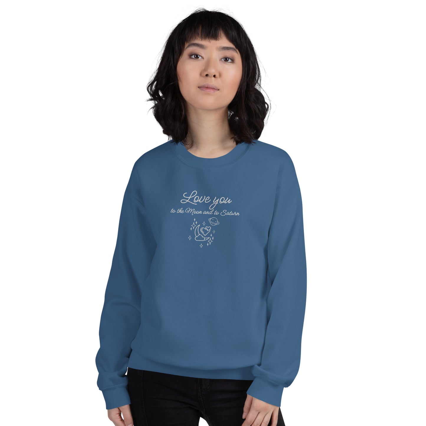 Moon and Saturn Embroidered Sweatshirt Indigo Blue