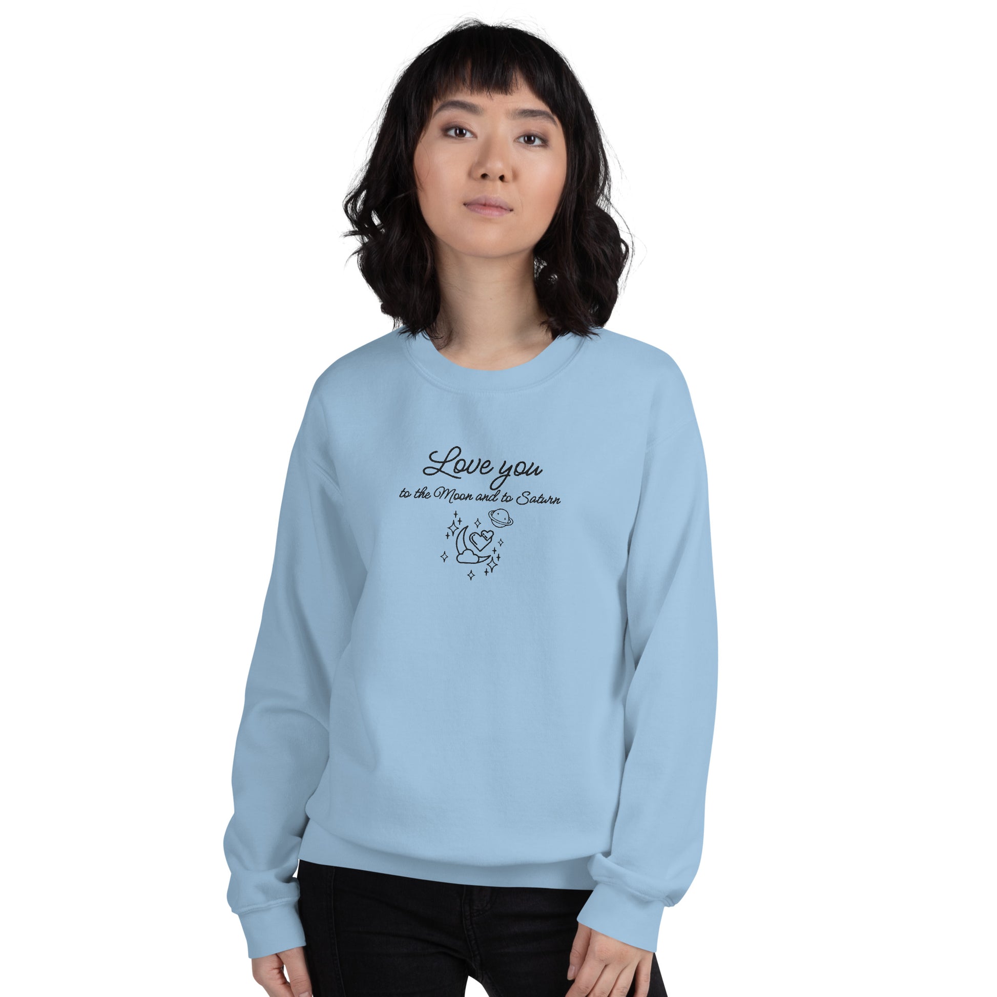 Moon and Saturn Embroidered Sweatshirt Light Blue