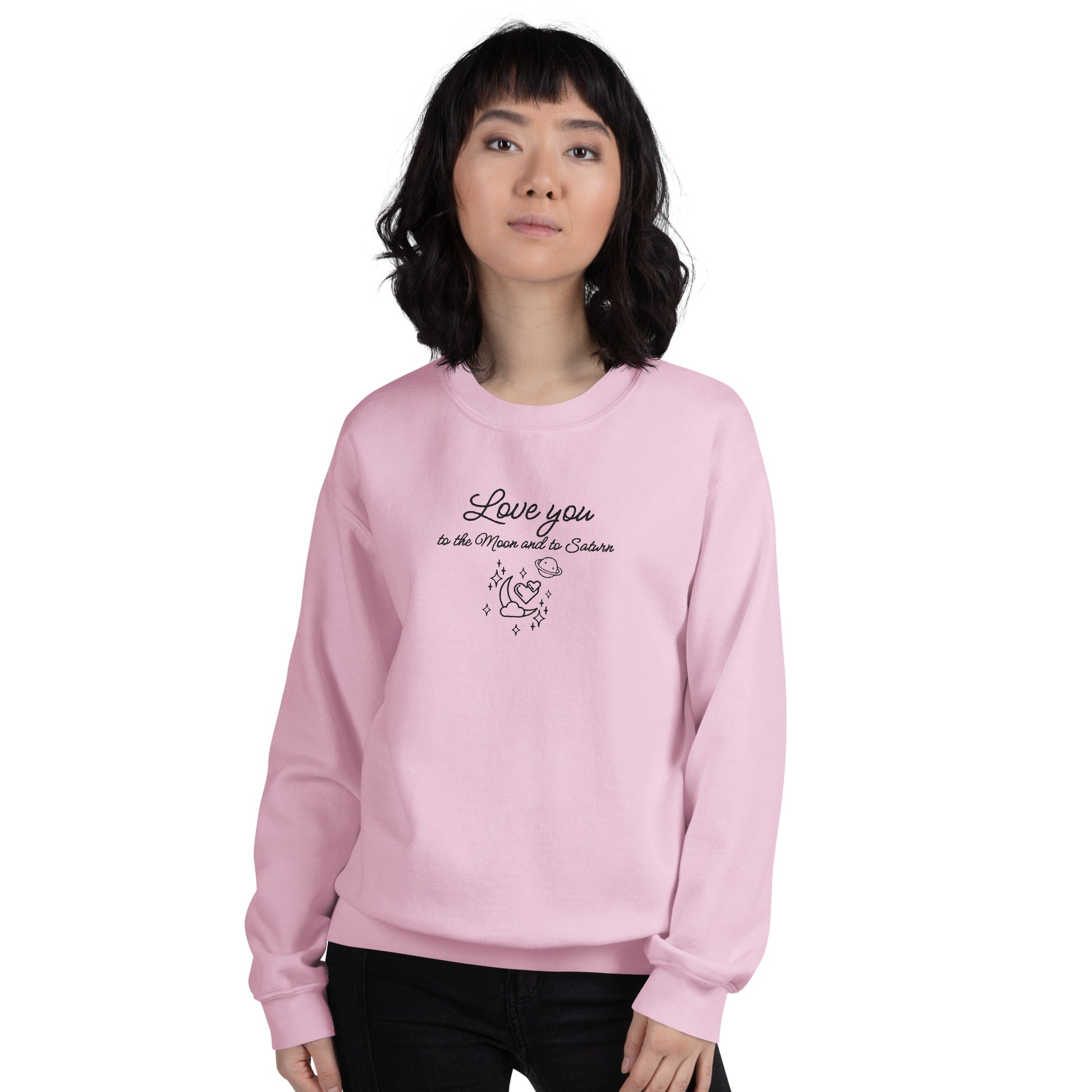 Moon and Saturn Embroidered Sweatshirt Light Pink