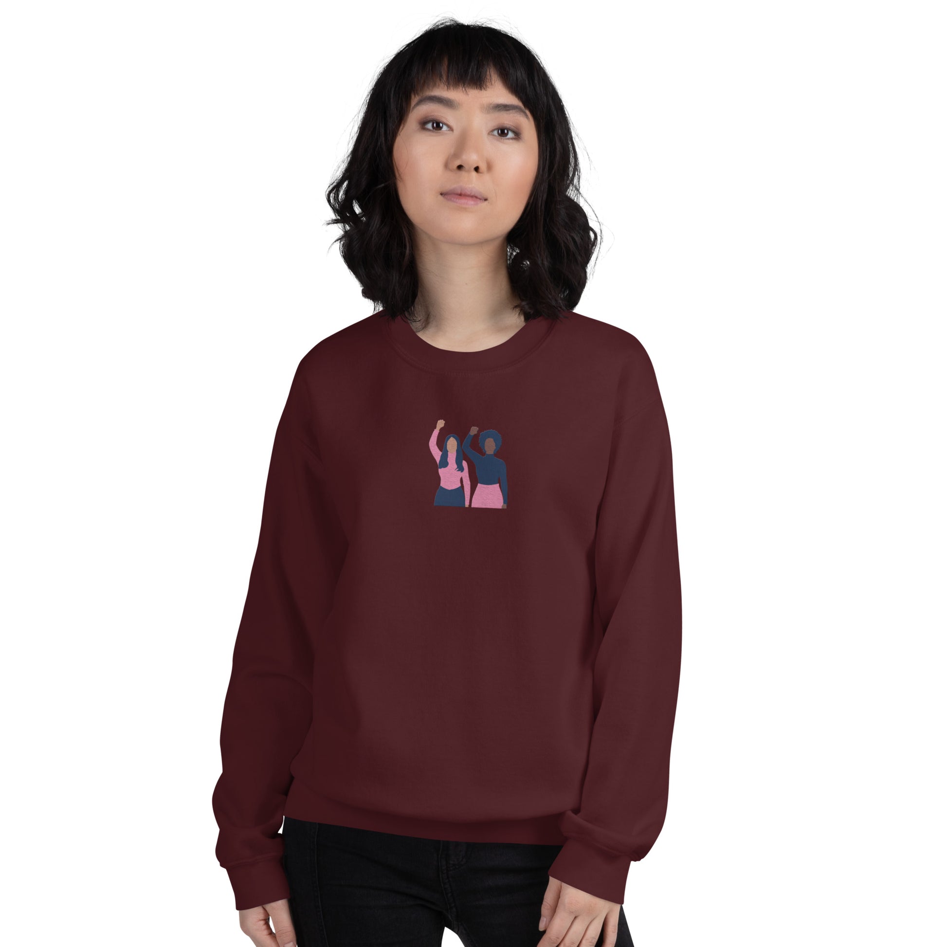 Empowered Woman Embroidered Sweatshirt Maroon