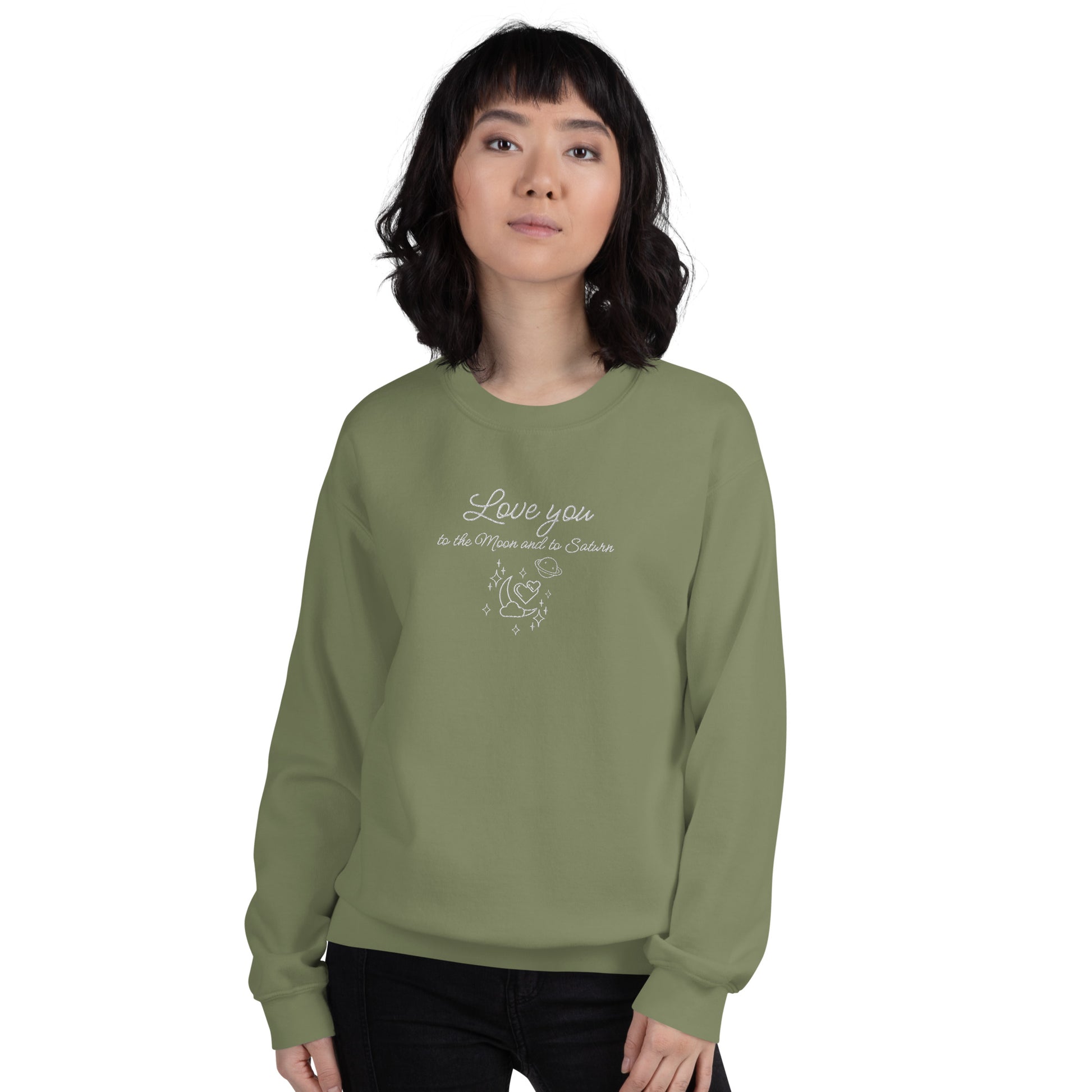 Moon and Saturn Embroidered Sweatshirt Military Green