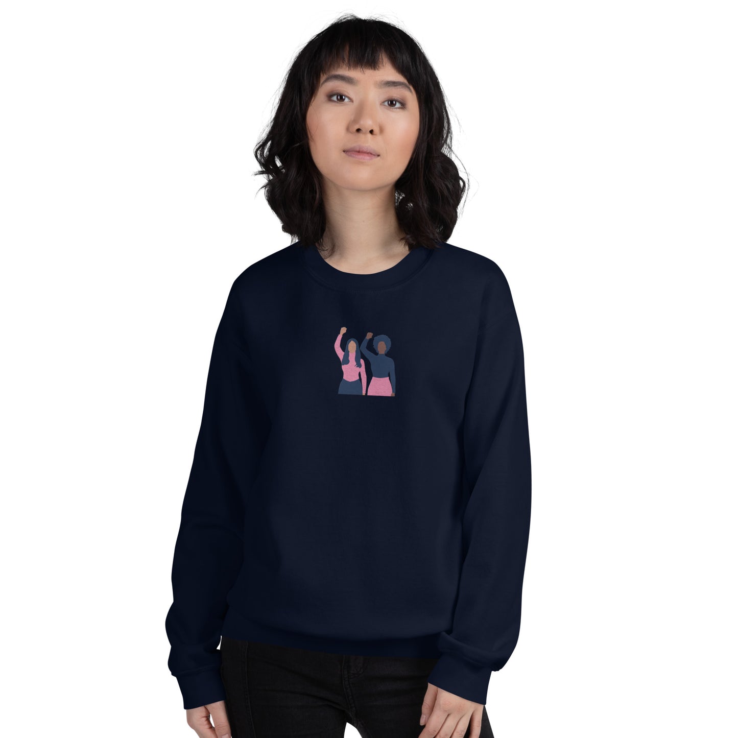 Empowered Woman Embroidered Sweatshirt Navy