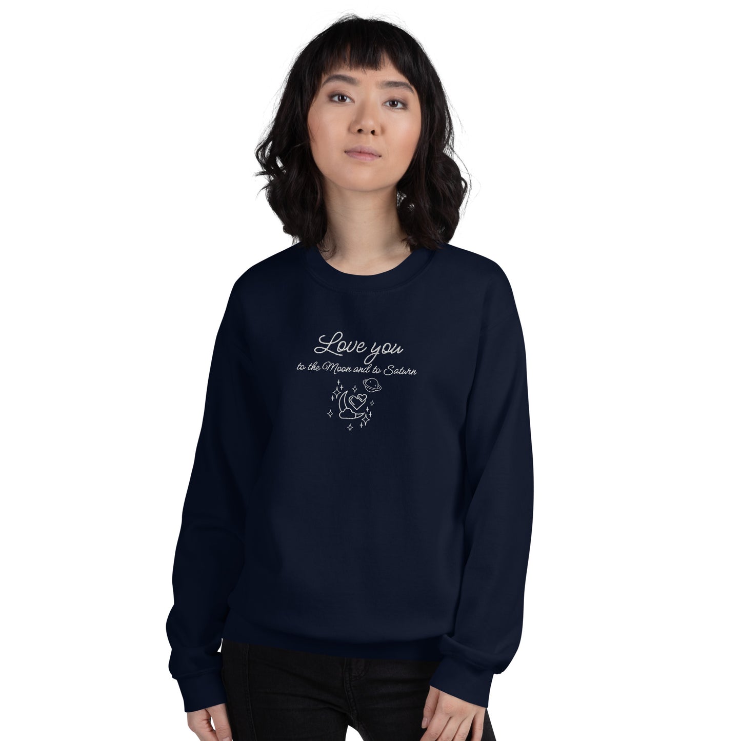 Moon and Saturn Embroidered Sweatshirt Navy