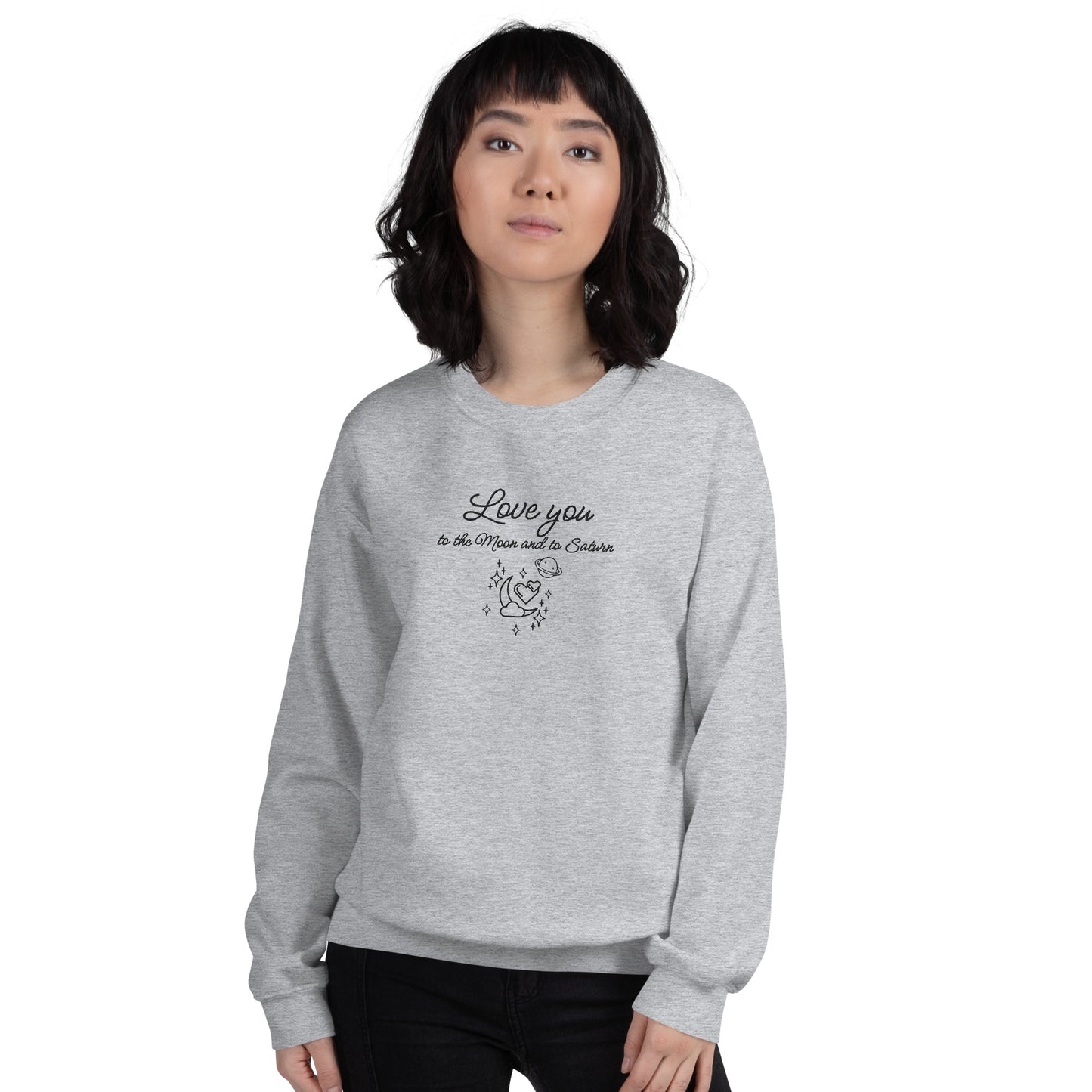 Moon and Saturn Embroidered Sweatshirt Sport Grey