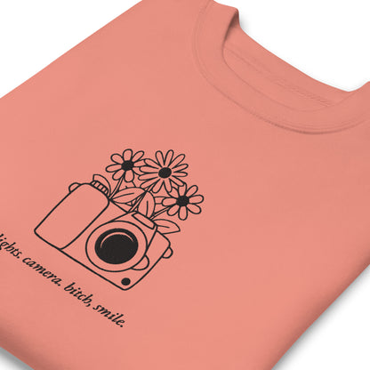 Lights, Camera, Bitch Smile. Embroidered Sweatshirts Dusty Rose