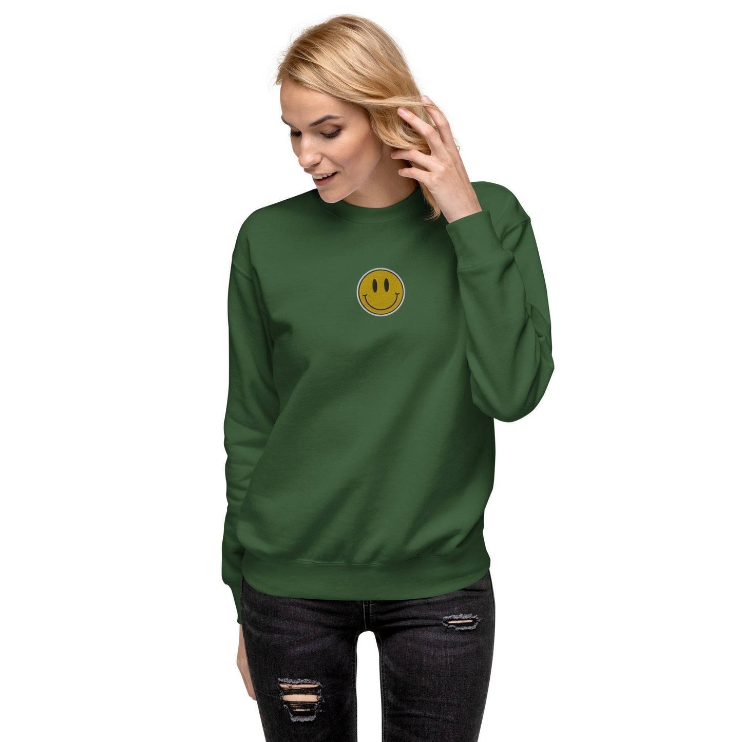You Should Smile More Embroidered Sweatshirt Forest Green
