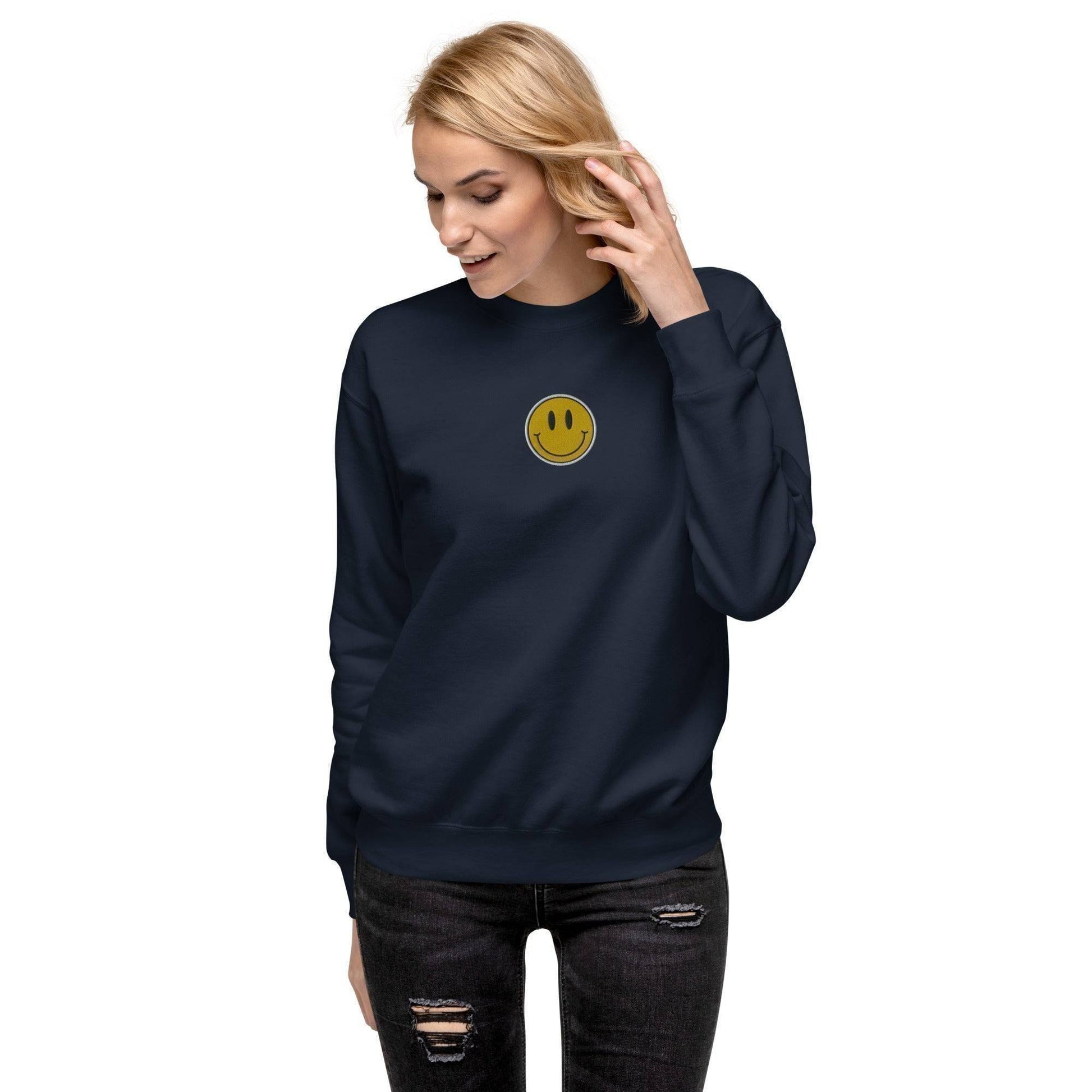 You Should Smile More Embroidered Sweatshirt Navy Blazer