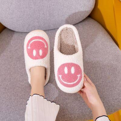 Smiley Face Slippers | White | Pink | Melody WHITE PINK