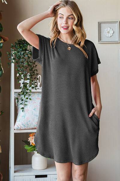 Heimish T-Shirt Ribbed Dress Charcoal