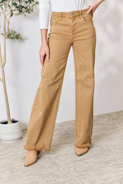 RISEN Wide Leg Fringe Hem Jeans