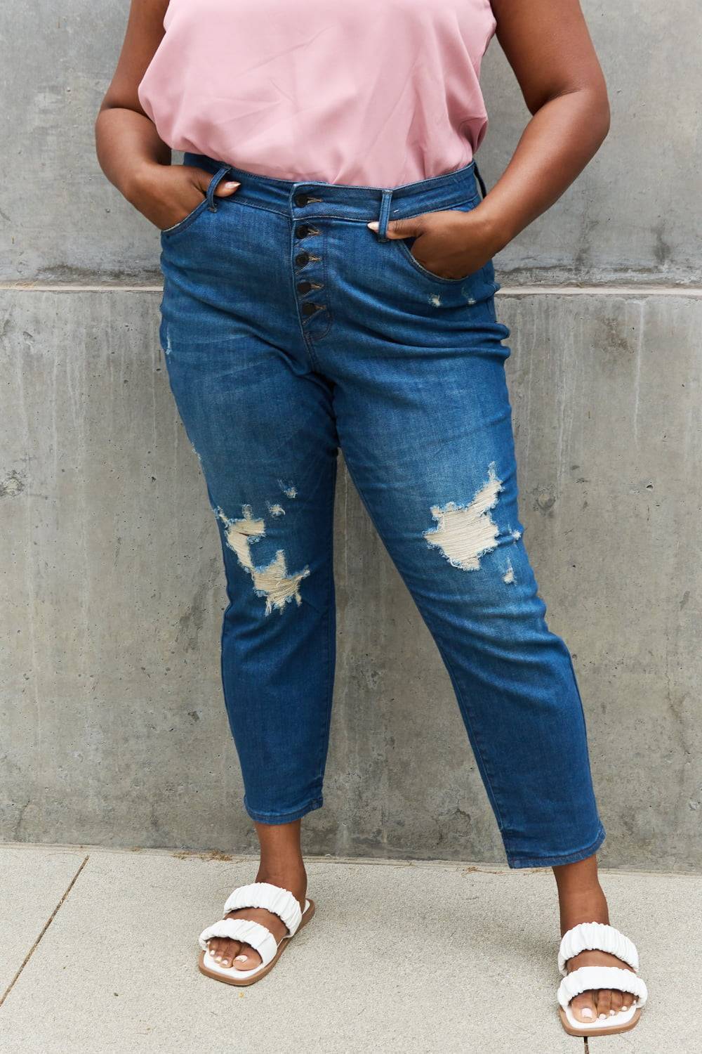 Judy Blue Melanie High Waisted Distressed Boyfriend Jeans