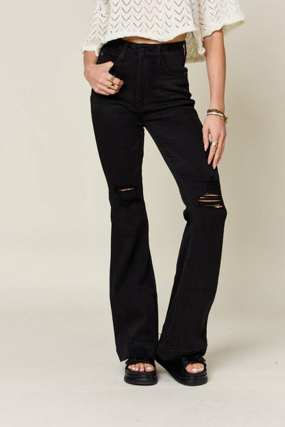 Judy Blue High Waist Distressed Flare Jeans Black