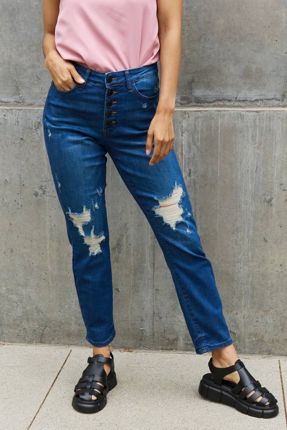 Judy Blue Melanie High Waisted Distressed Boyfriend Jeans