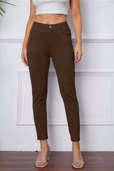 Basic Bae Stretchy Stitch Pants Coffee Brown