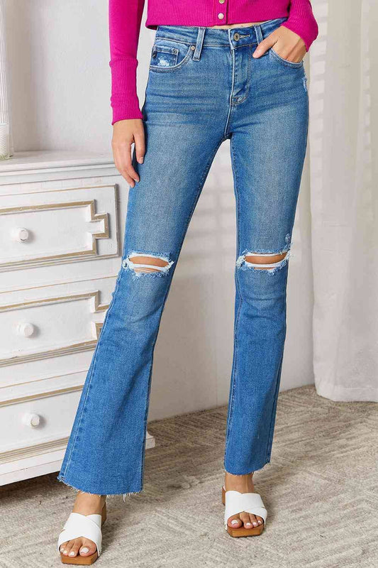 Kancan Distressed Raw Hem Bootcut Jeans Medium