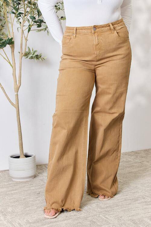 RISEN Wide Leg Fringe Hem Jeans