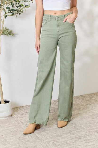 RISEN Raw Hem Wide-Leg Jeans Sage