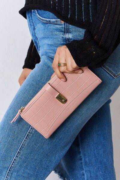 David Jones Vegan Leather Texture Wallet PINK One Size