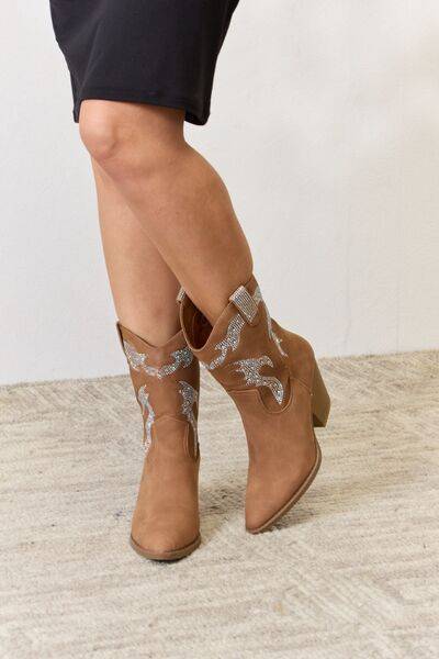 Forever Link Rhinestone Cowboy Boots TAN