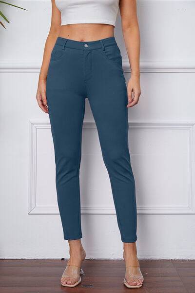 Basic Bae Stretchy Stitch Pants Dusty Blue