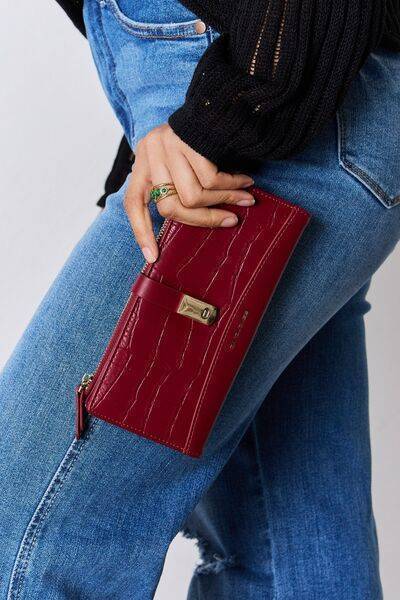 David Jones Vegan Leather Texture Wallet RED One Size